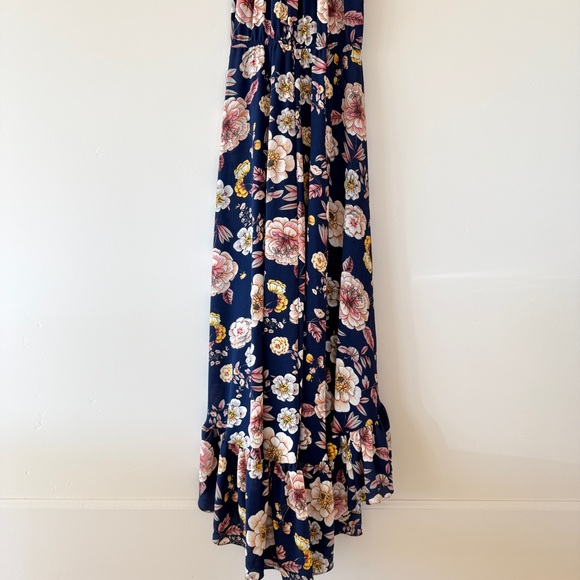 NWT Aqua Floral Off-Shoulder Ruffle Maxi Dress Navy Pink | Womens XS - Picture 8 of 11